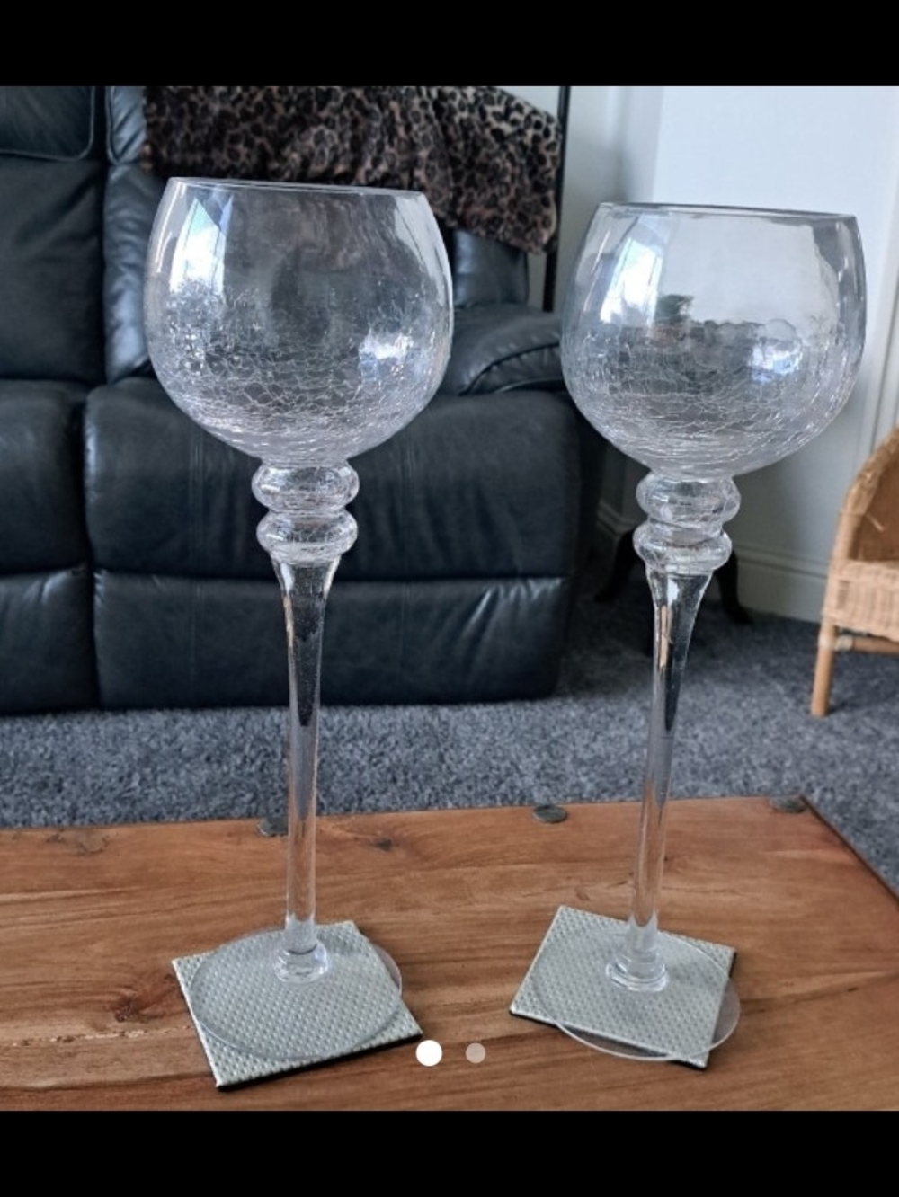 Clear Crackle  Glass Decorative Candle Holders - Set of 2